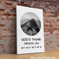 God's Thumb, Oregon with GPS Coordinates Art Print,  Travel - Explore - Hike - Nature