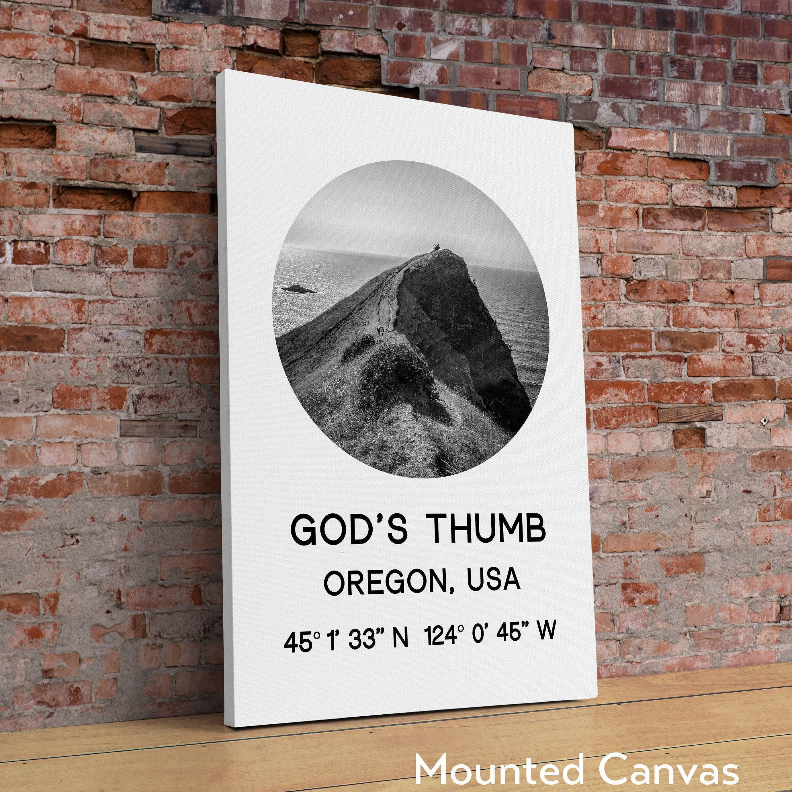 God's Thumb, Oregon with GPS Coordinates Art Print,  Travel - Explore - Hike - Nature