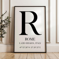 Rome, Italy with GPS Coordinates Minimalist Typography Art Print,  Lazio Region,  Travel,  Adventure