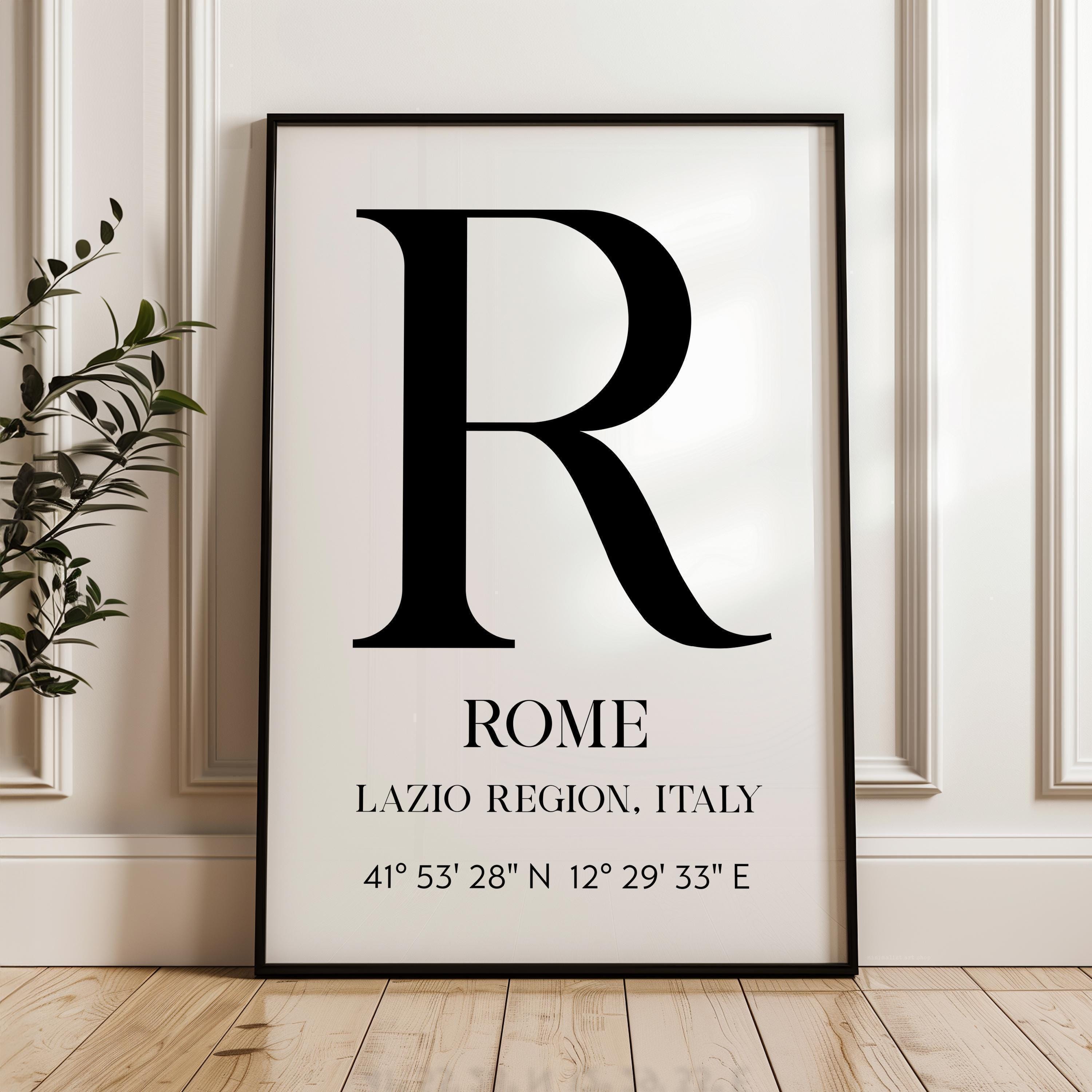 Rome, Italy with GPS Coordinates Minimalist Typography Art Print,  Lazio Region,  Travel,  Adventure
