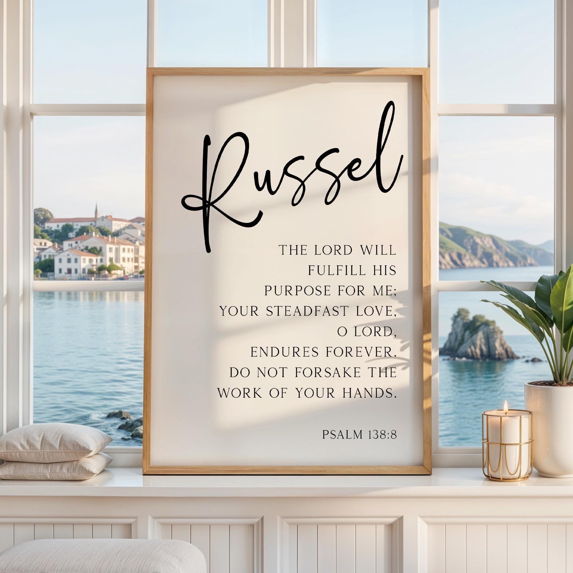 The Lord Will Fulfill His Purpose For Me,  Psalm 138:8,  Personalized Typography Art Print