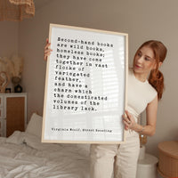 Virginia Woolf Quote Print, Second Hand Books Wall Art, Literary Typography, Book Lover Gift