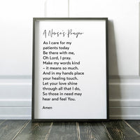 A Nurse's Prayer Art Print - Prayer for Nurses, Gift for Nurse, Hospital Wall Art, Graduation Gift for Nurse, Nurse Prayer Art Print