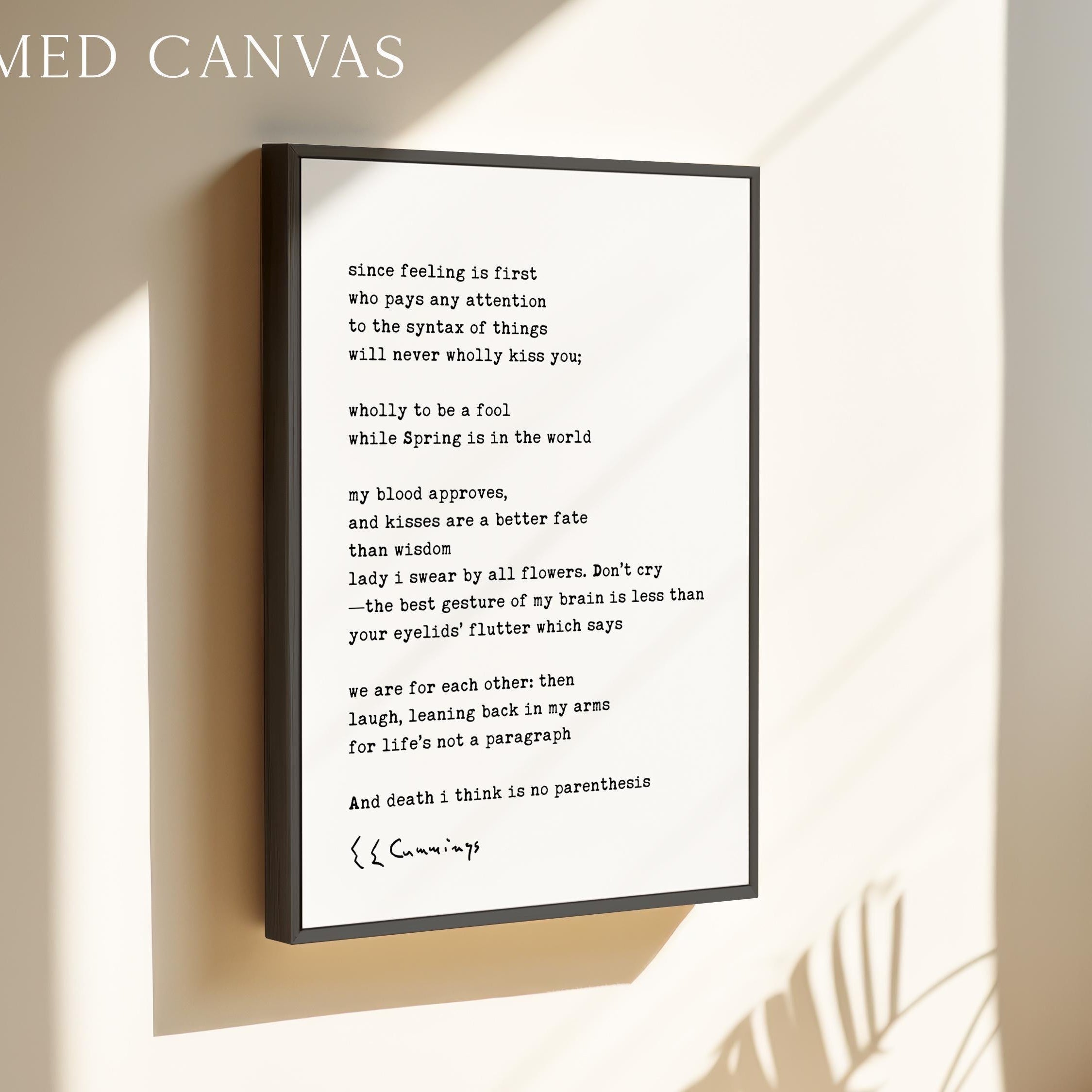 since feeling is first Poem by e.e. cummings Typography Art Print (1926)