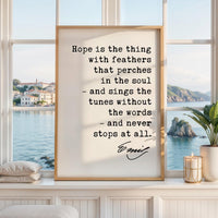 Emily Dickinson Quote, Hope Is The Thing With Feathers, Literary Wall Art, Poetry Quote Decor