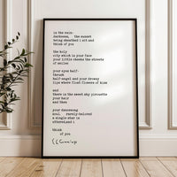 In The Rain Typography Art Print E.E. Cummings Poem,  Love,  Wedding,  Marriage (1923)