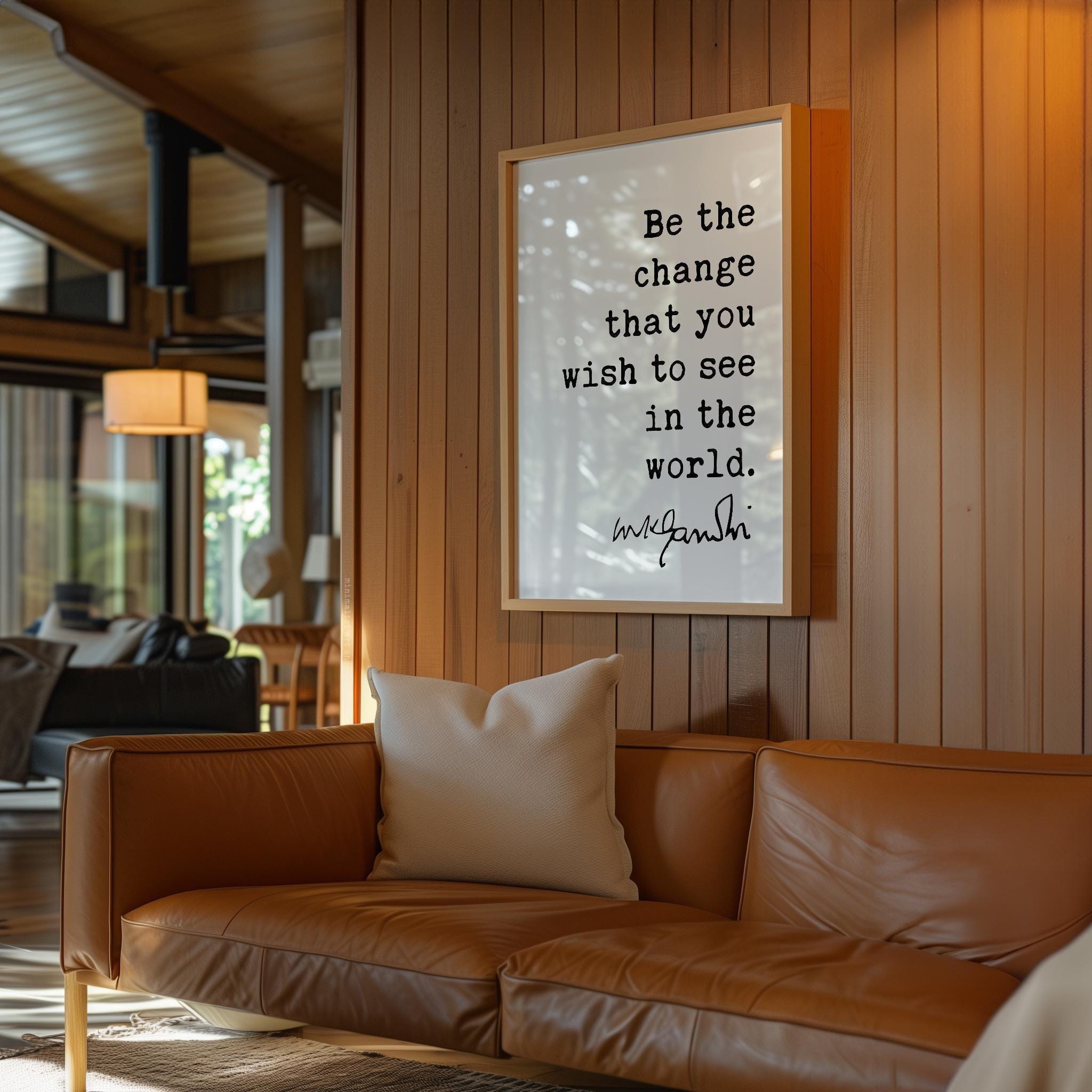 Be The Change Wall Art, Gandhi Quote Print, Inspirational Typography