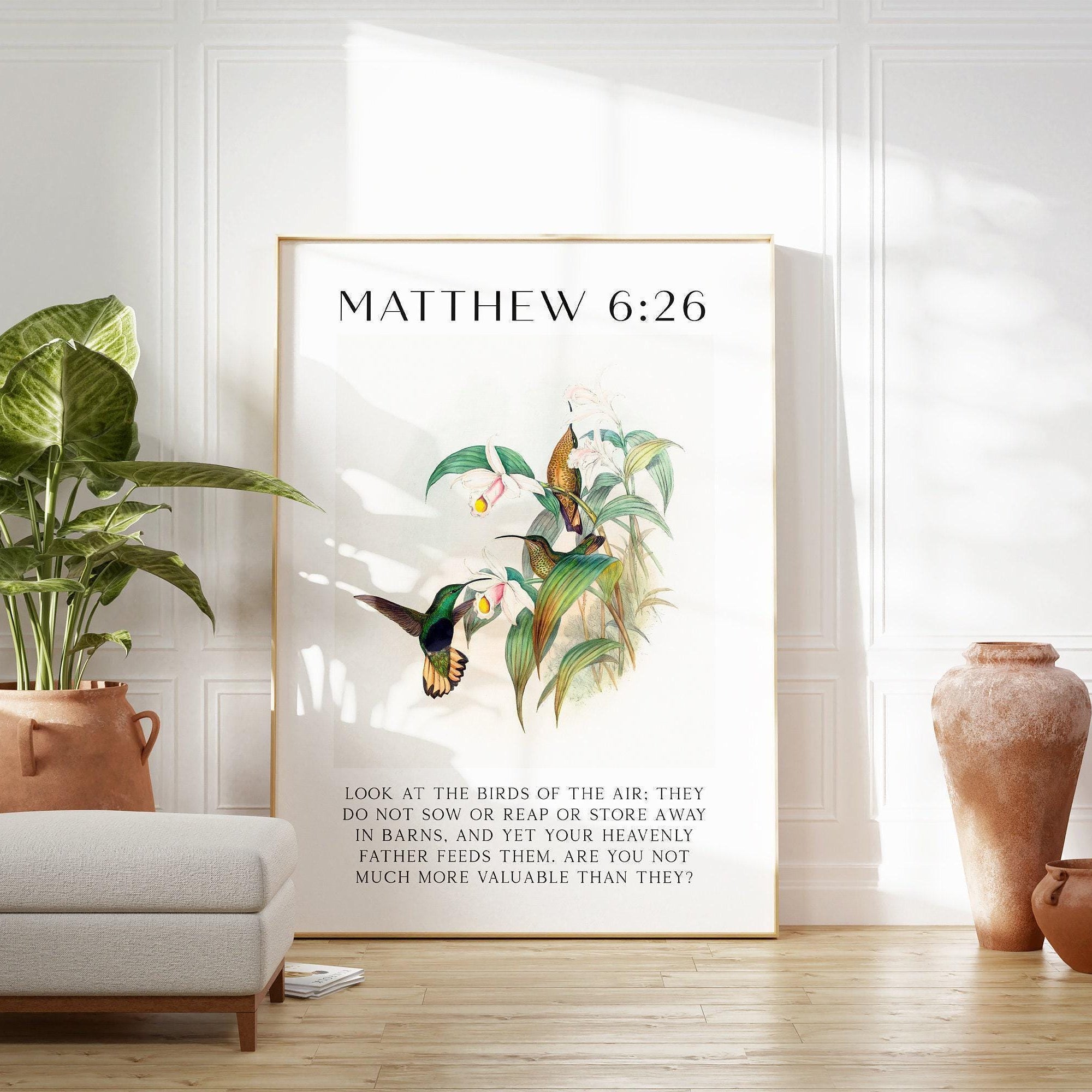 Matthew 6:26,  Look at the birds of the air; they do not sow or reap or store ... Art Print - John Gould, Henry Constantine Richter