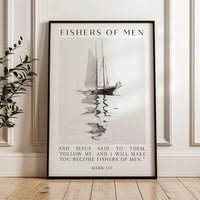 Fishers of Men Wall Art,  Mark 1:17 Scripture Print,  Christian Nautical Typography Artwork for Home & Church Décor