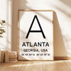 Atlanta, Georgia with GPS Coordinates Typography Art Print,  Minimalist Wall Art,  Travel
