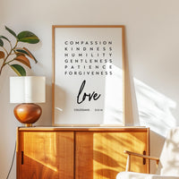 Christian Wall Art Colossians 3, Compassion Kindness Love Print, Scripture Art, Bible Verse Gift
