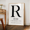 Rome, Italy with GPS Coordinates Minimalist Typography Art Print,  Lazio Region,  Travel,  Adventure