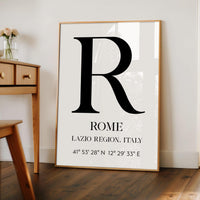 Rome, Italy with GPS Coordinates Minimalist Typography Art Print,  Lazio Region,  Travel,  Adventure