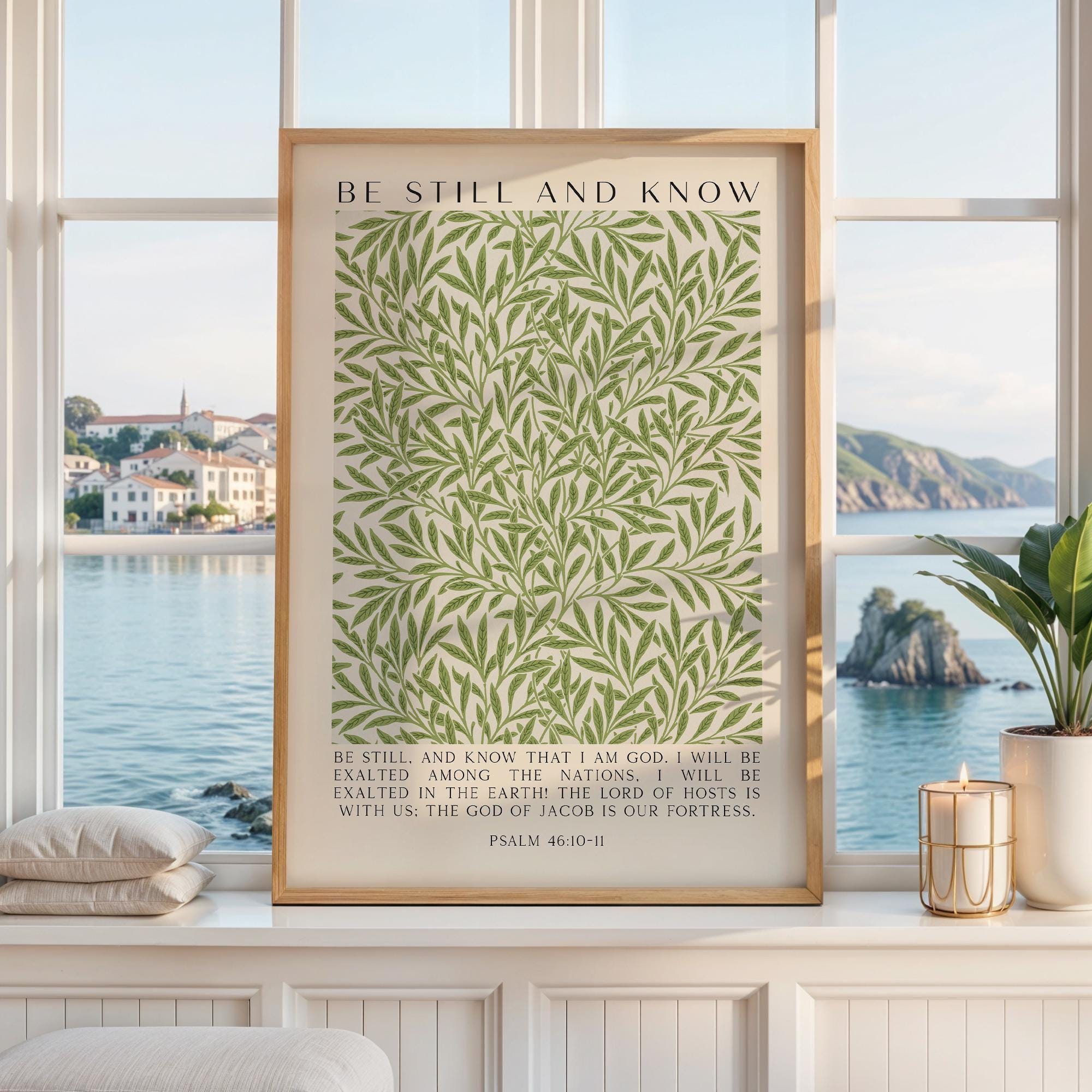 Be Still and Know Art Print,  William Morris Willow Design,  Psalm 46 Bible Verse