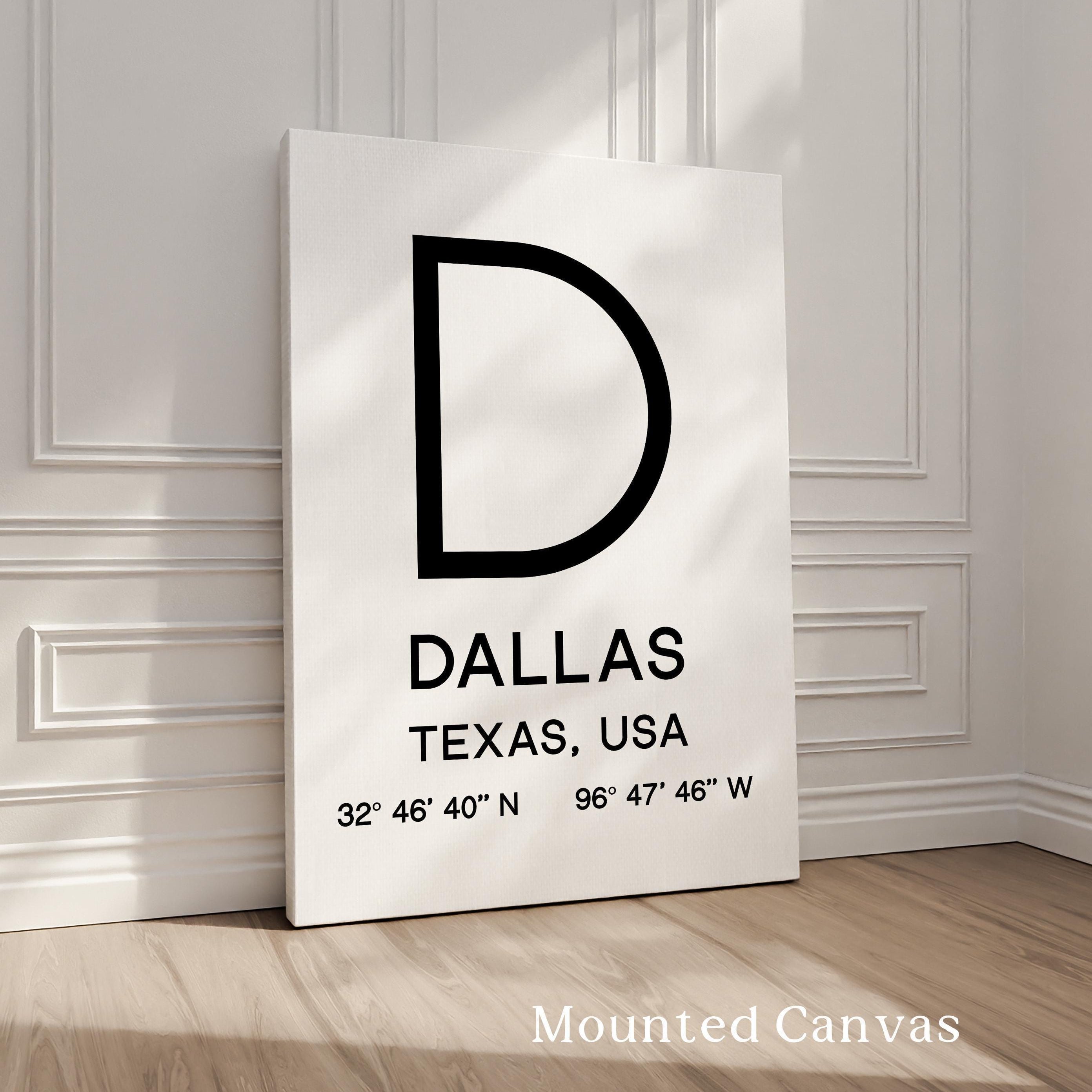 Dallas, Texas with GPS Coordinates Minimalist Art Print,  Travel,  Decor