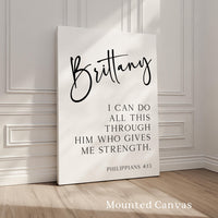Philippians 4:13, I can do all this through him who gives me strength. Personalized Typography Art Print,  Christian,  Faith