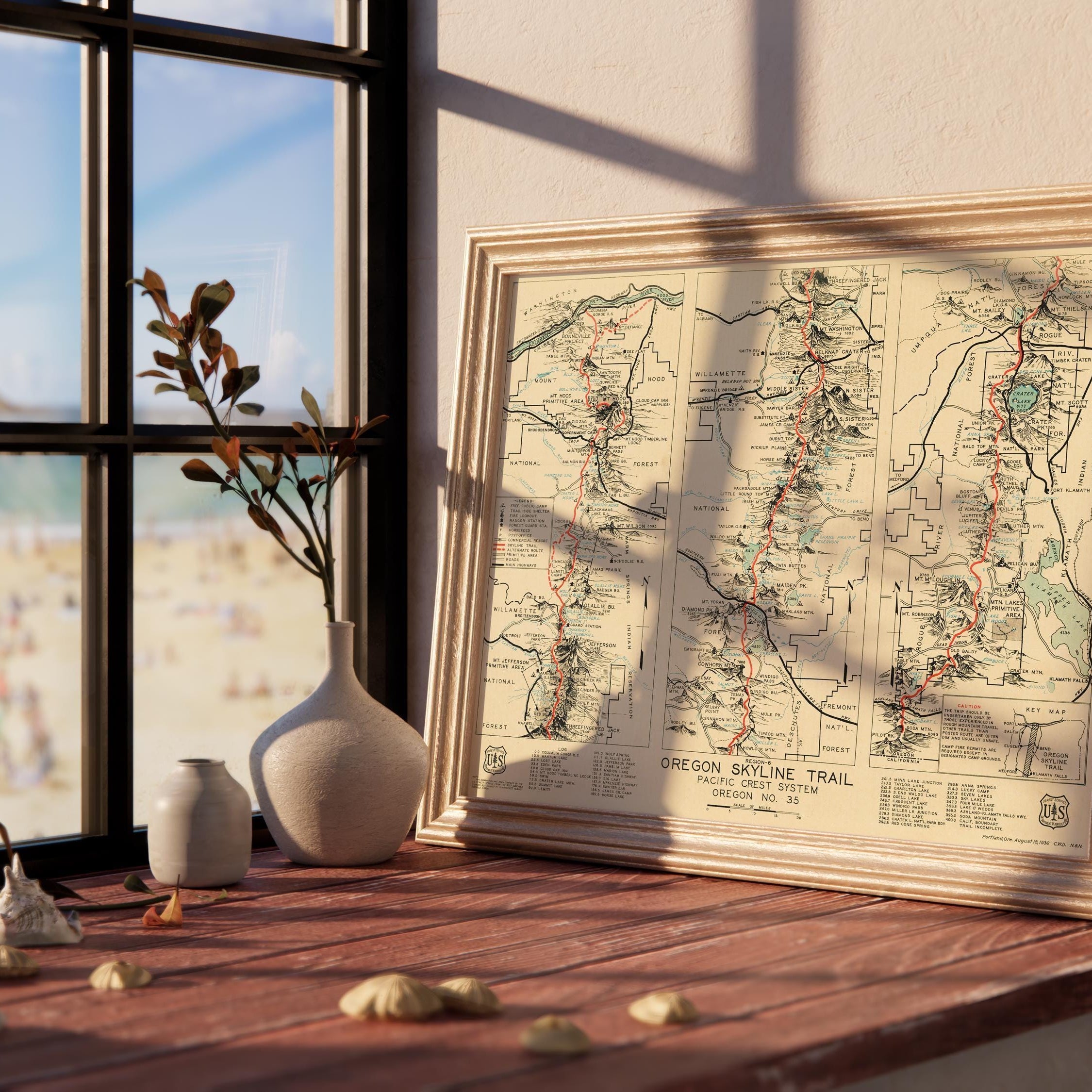 Oregon Skyline Trail: Vintage Trail Map Art Print,  1936 US Forest Service