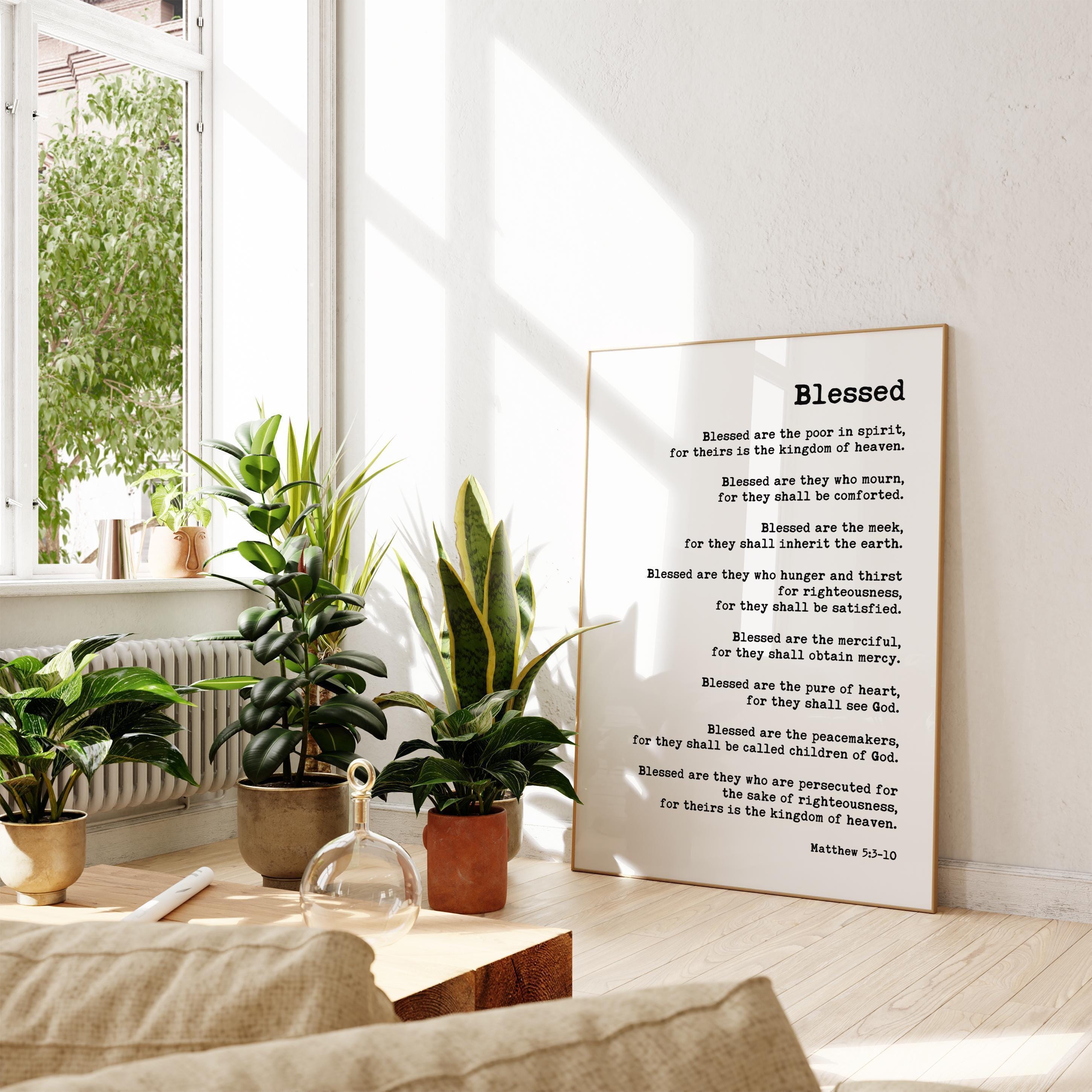 Beatitudes Print, Matthew 5:3-10 Scripture Typography Wall Art