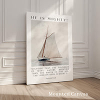 Psalm 93:4 Wall Art – He Is Mighty Scripture Print – Christian Nautical Typography Artwork for Home & Church Décor
