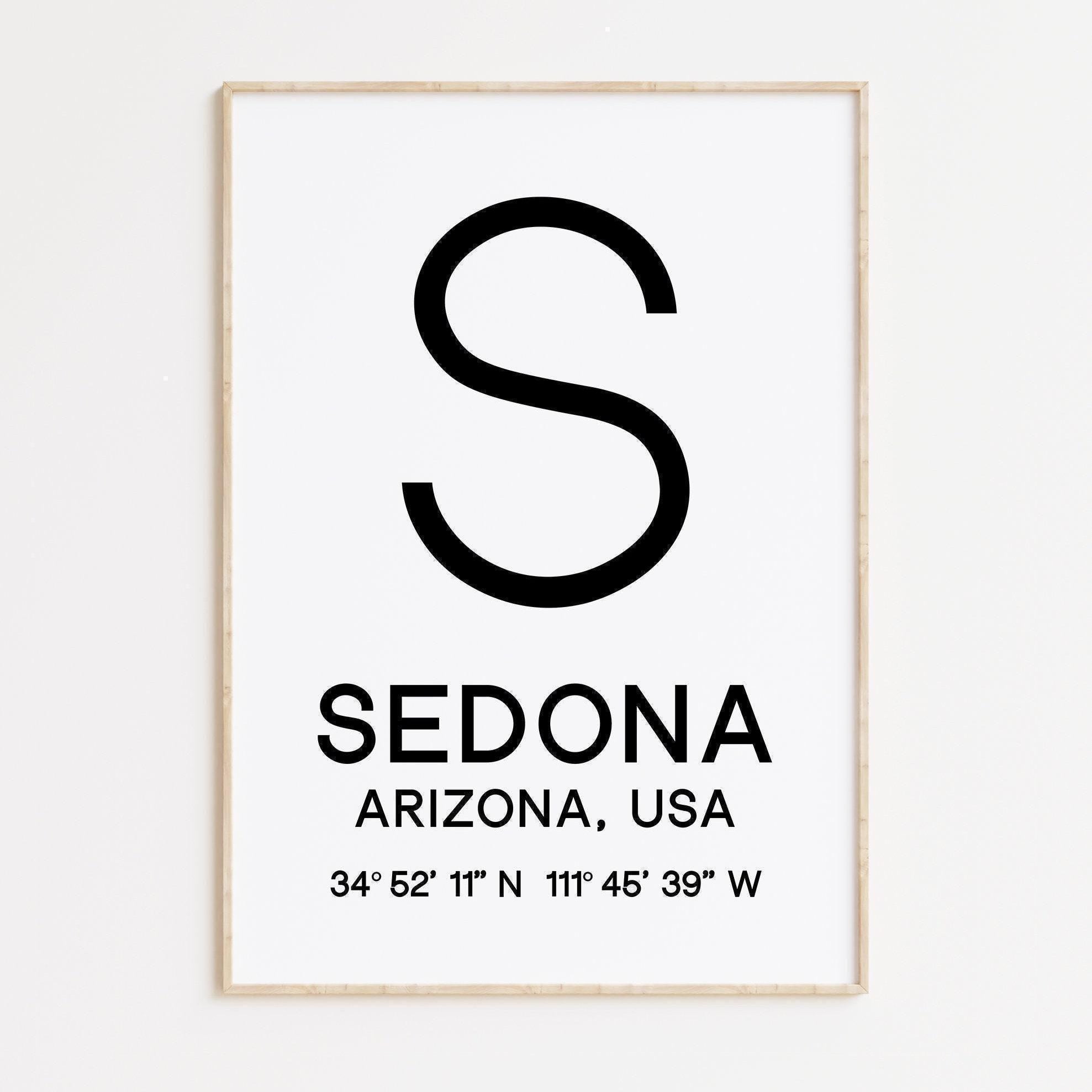 Sedona, Arizona with GPS Coordinates Typography Minimalist Art Print