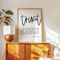 Trust in the Lord Wall Art, Proverbs 3 5-6 Scripture Print, Christian Decor, Bible Verse