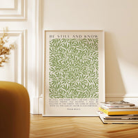 Be Still and Know Art Print,  William Morris Willow Design,  Psalm 46 Bible Verse
