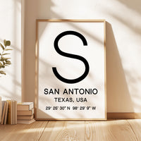 San Antonio, Texas Wall Art, GPS Coordinates Print, City Typography, Travel Decor
