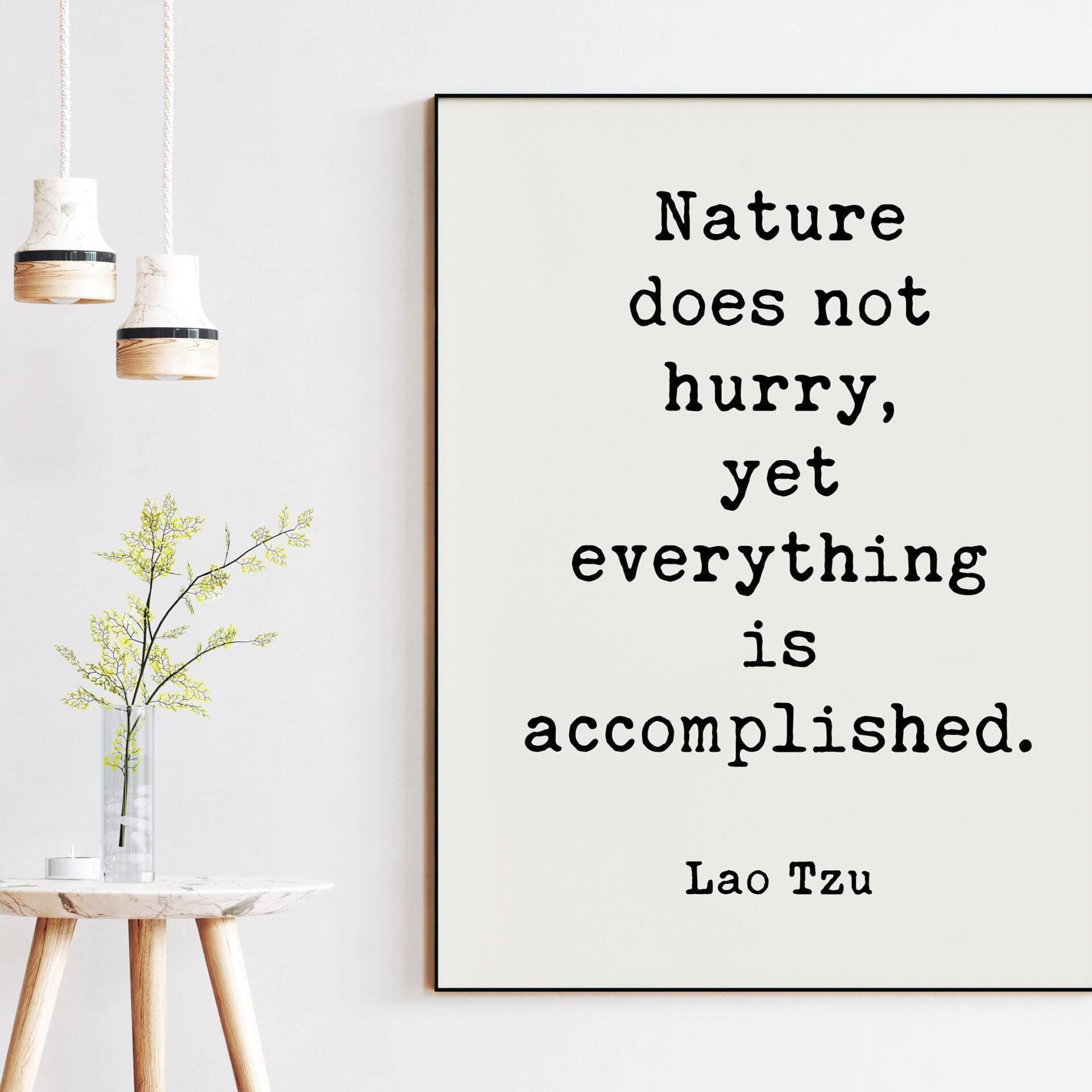 Lao Tzu Quote,  Nature does not hurry, yet everything is accomplished. Typography Art Print