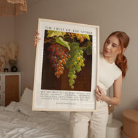Fruit of the Spirit Bible Verse Wall Art,  Galatians 5:22–23,  Christian Typography Print with Grapes Painting
