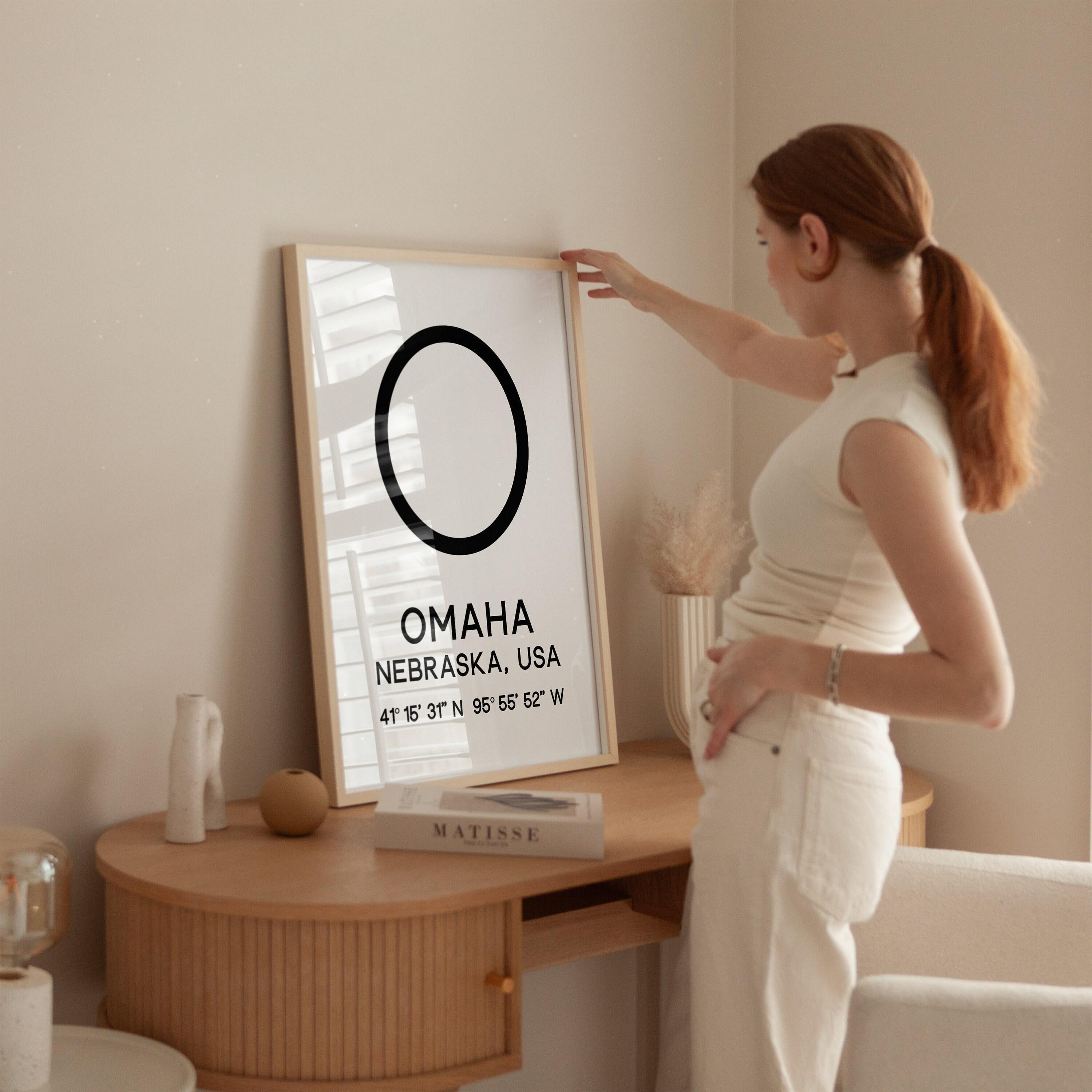 Omaha, Nebraska with GPS Coordinates Minimalist Art Print