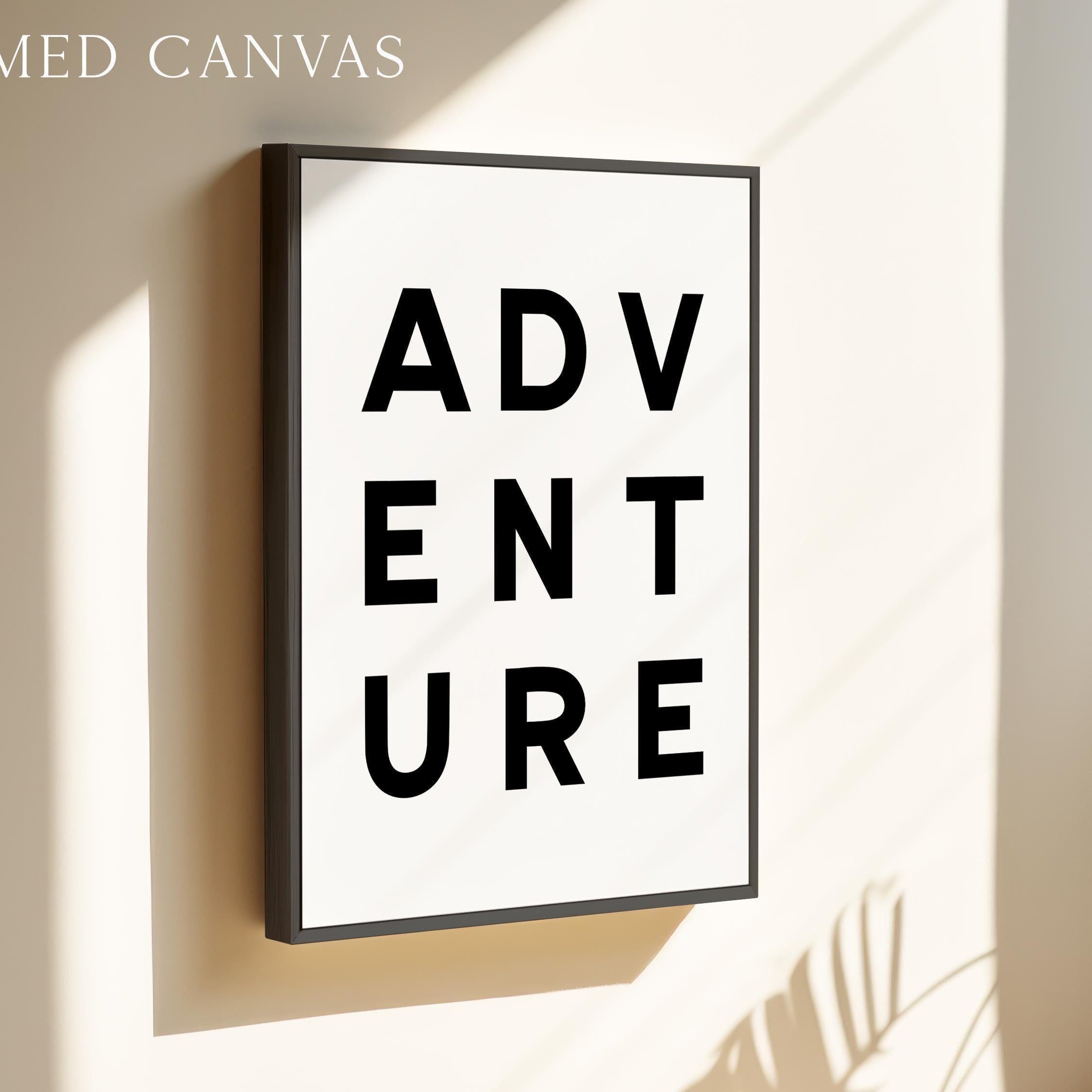 Adventure Typography Wall Art, Minimalist Black and White, Modern Travel Decor Print