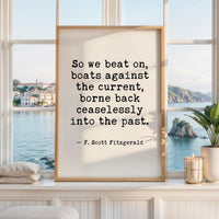 Great Gatsby Quote Wall Art, So We Beat On Print, F Scott Fitzgerald Literary, Bookish Decor, Reader Writer English Teacher Gift