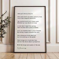 when god lets my body be. Poem by E.E. Cummings Typography Art Print (1923)