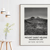 Mount Saint Helens Washington USA with GPS Coordinates Black & White Photography Art Print,  Travel - Hiking - Nature - Wildflowers