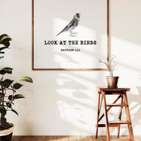 Look at the Birds Matthew 6:26,  Religious Scripture Quotes Art, Faith Quotes, Minimalist Art Shop Bible Quotes Art