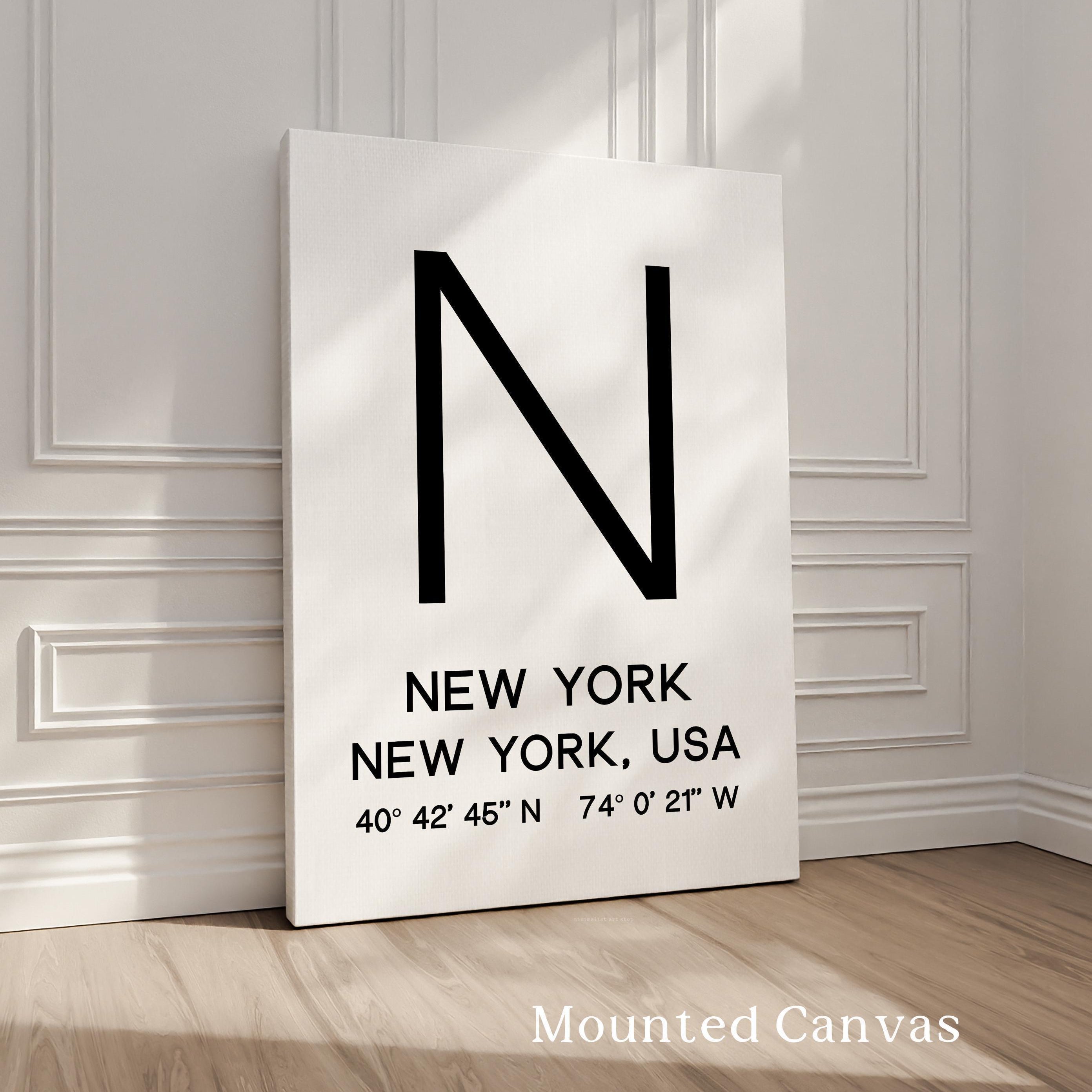 New York Typography Print, NYC Minimalist Wall Art, GPS Coordinates