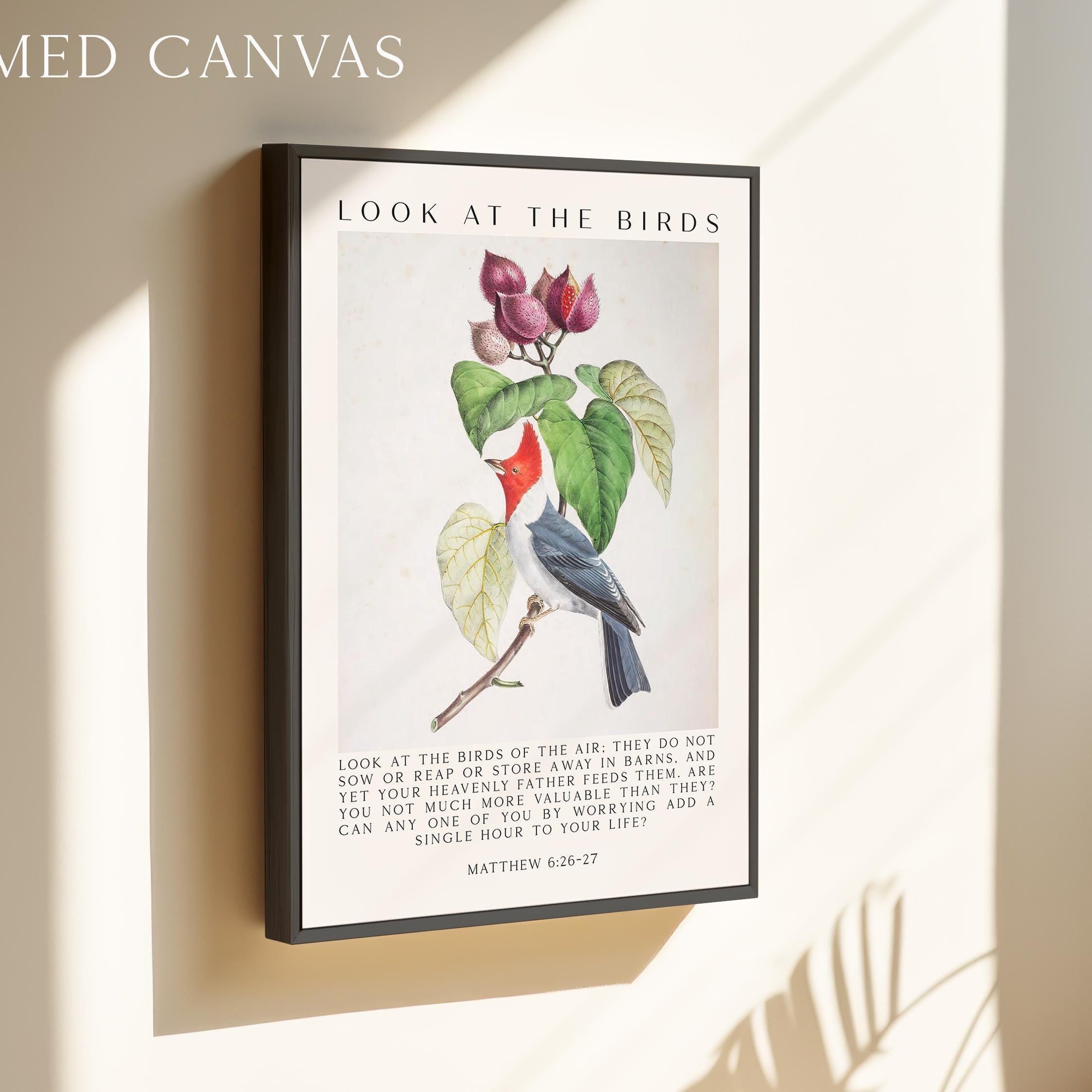 Matthew 6:26-27 Bible Verse Print,  Look at the Birds Scripture Wall Art