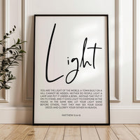 Matthew 5:14-16 Light Art Print, Christian Bible Verse Scripture
