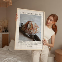 Acts 2:46,  They Broke Bread in Their Homes Print,   Biblical Wall Art Typography Christian Home & Kitchen Décor