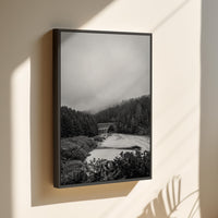Cape Creek Bridge from Heceta Head, Oregon Coast,  Framed Canvas,  Black and White Photography