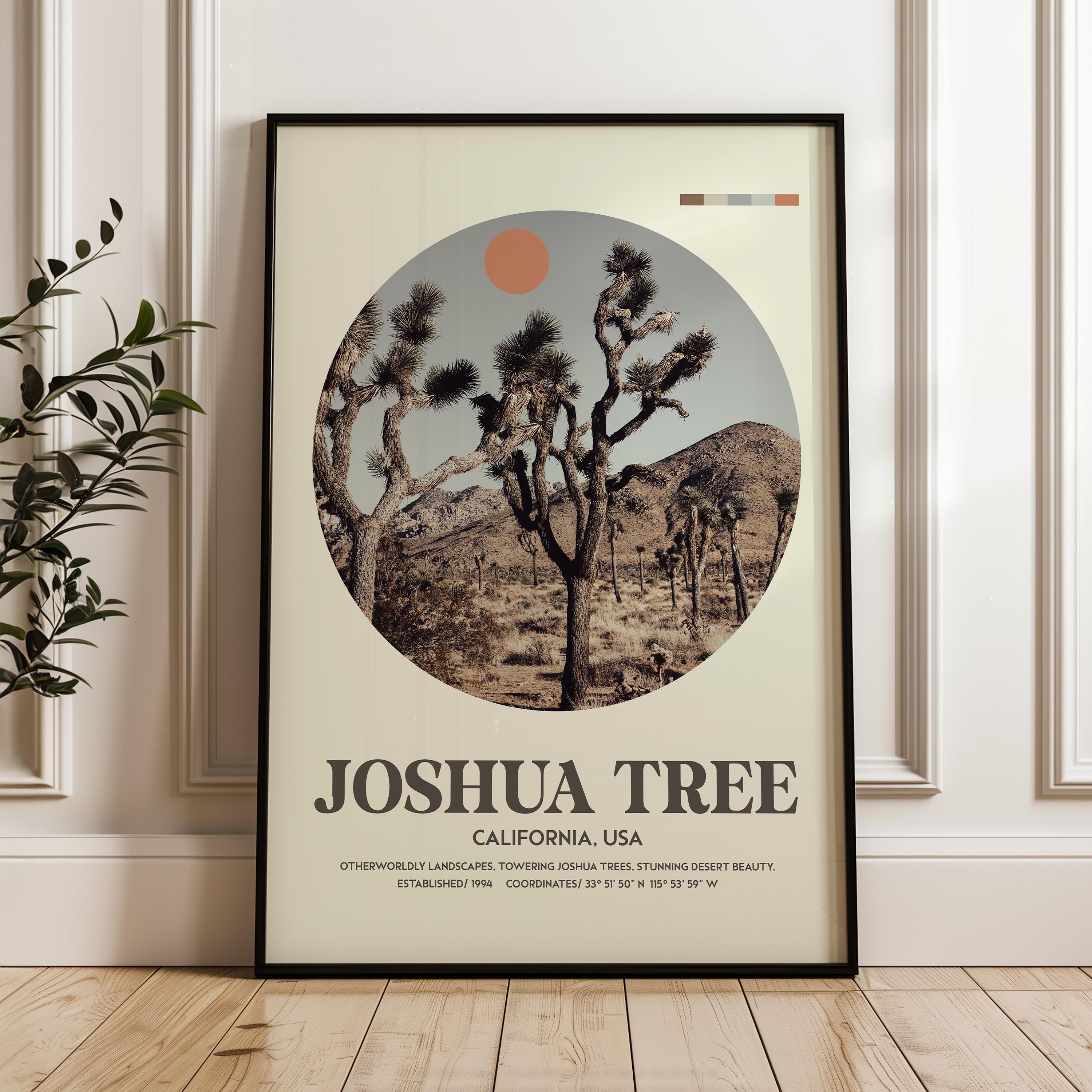 Joshua Tree, California,  MidCentury Modern,  Featuring GPS Coordinates,  Typography Art Print