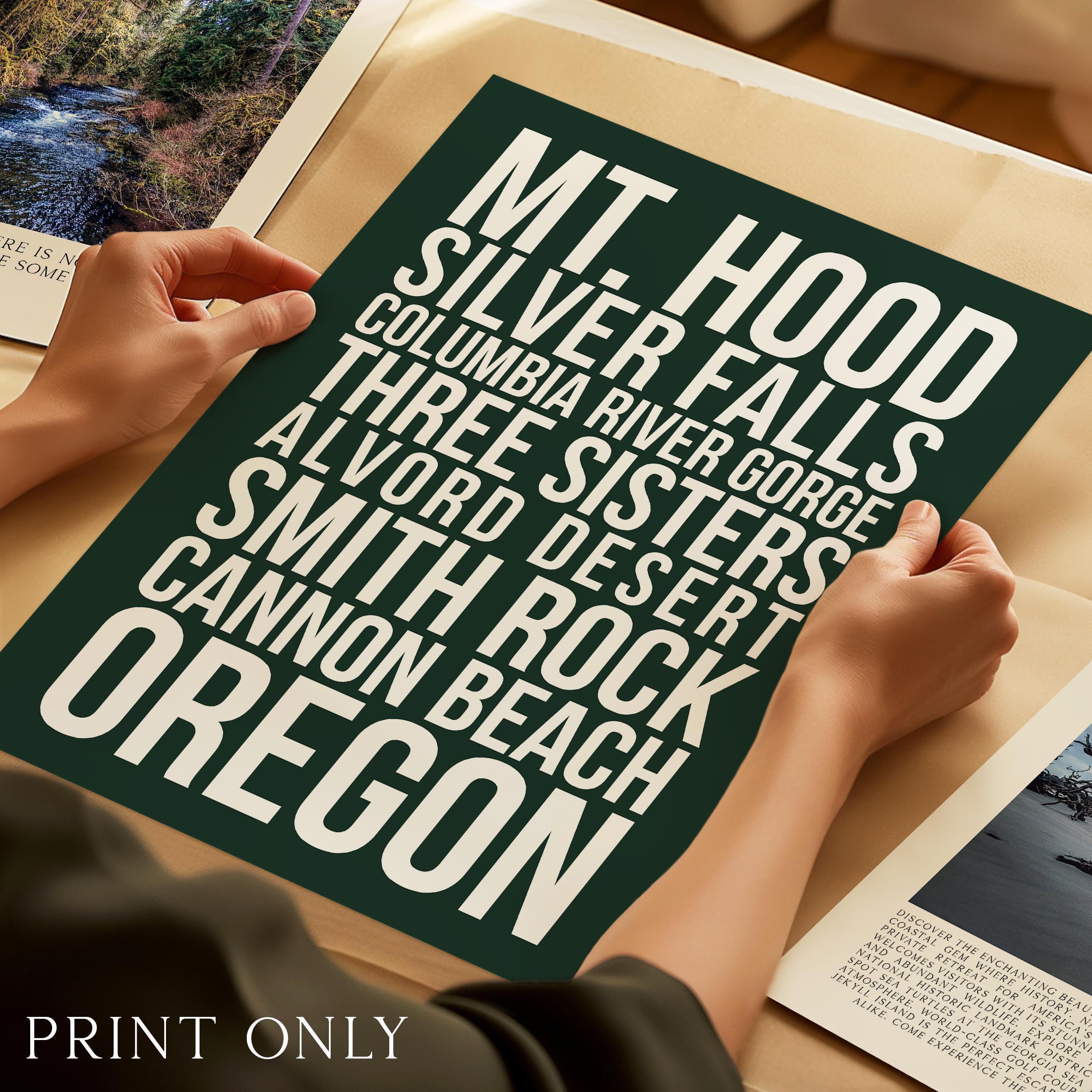 Oregon Natural Wonders Wall Art, Mt Hood, Silver Falls, Cannon Beach Travel Decor, PNW