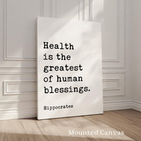 Hippocrates Quote Print, Health Is The Greatest Of Human Blessings Wall Art, Wellness Typography Decor