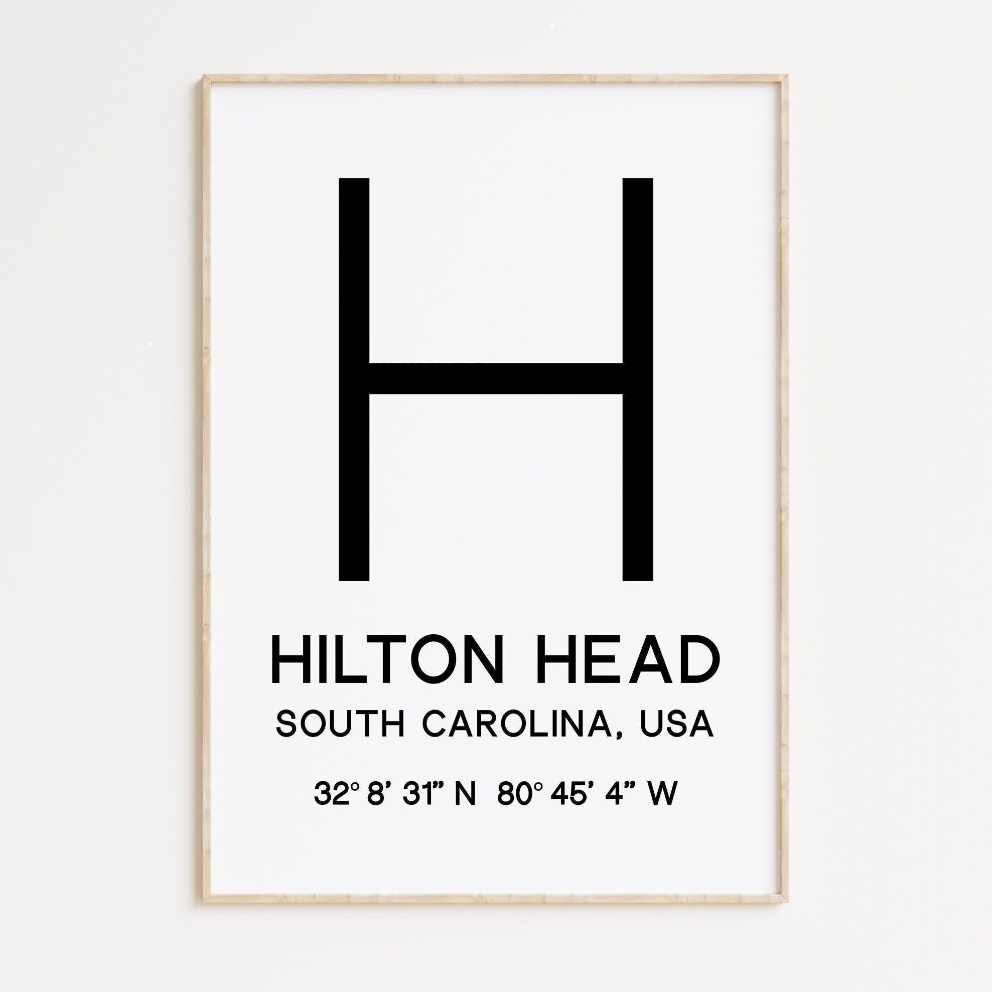 Hilton Head, South Carolina with GPS Coordinates Typography Minimalist Art Print