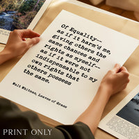 Walt Whitman Equality Quote,  Leaves of Grass,  Typography Wall Art