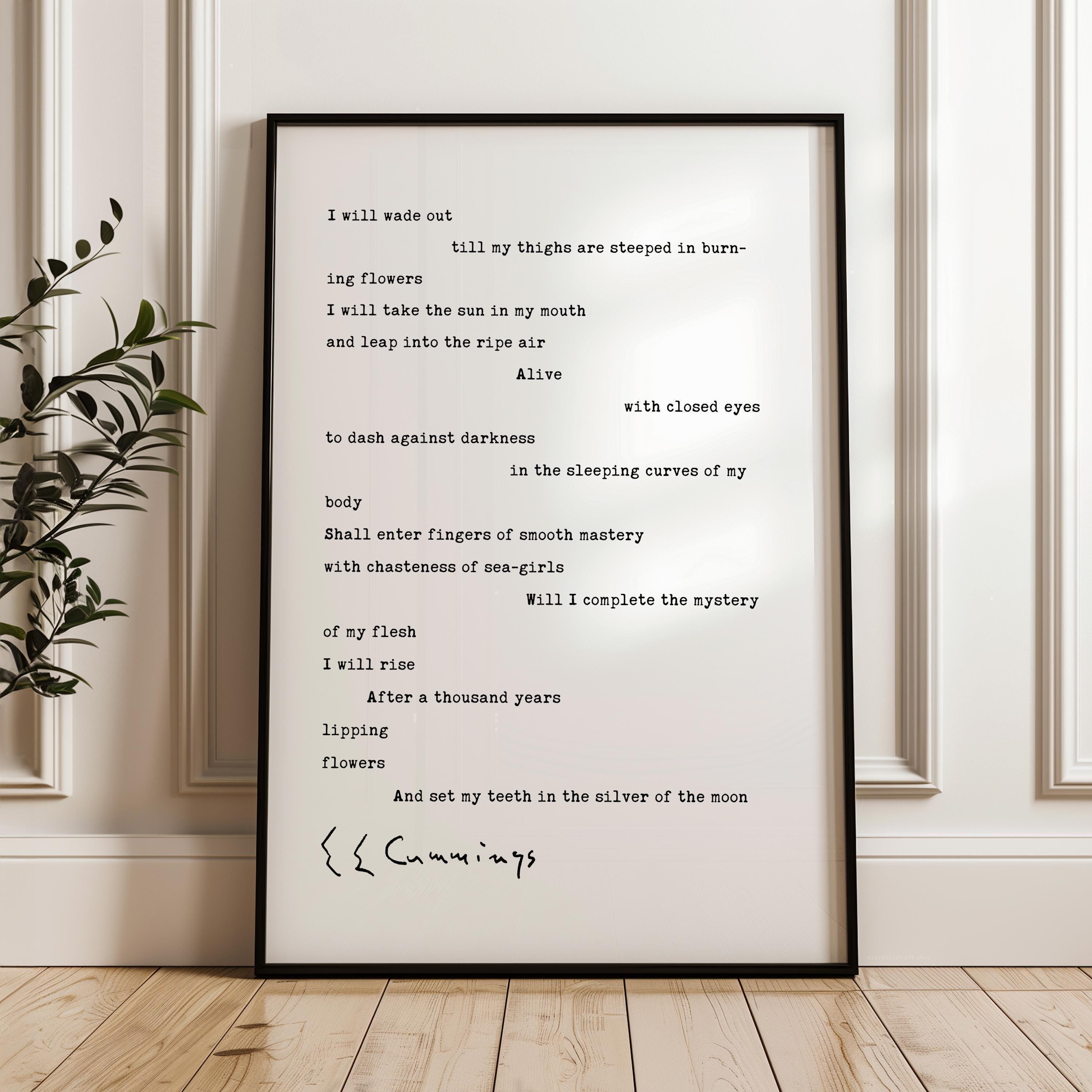 Crepuscule (I Will Wade Out) by E. E. Cummings Typography Art Print,  Poetry,  Literature (1923)