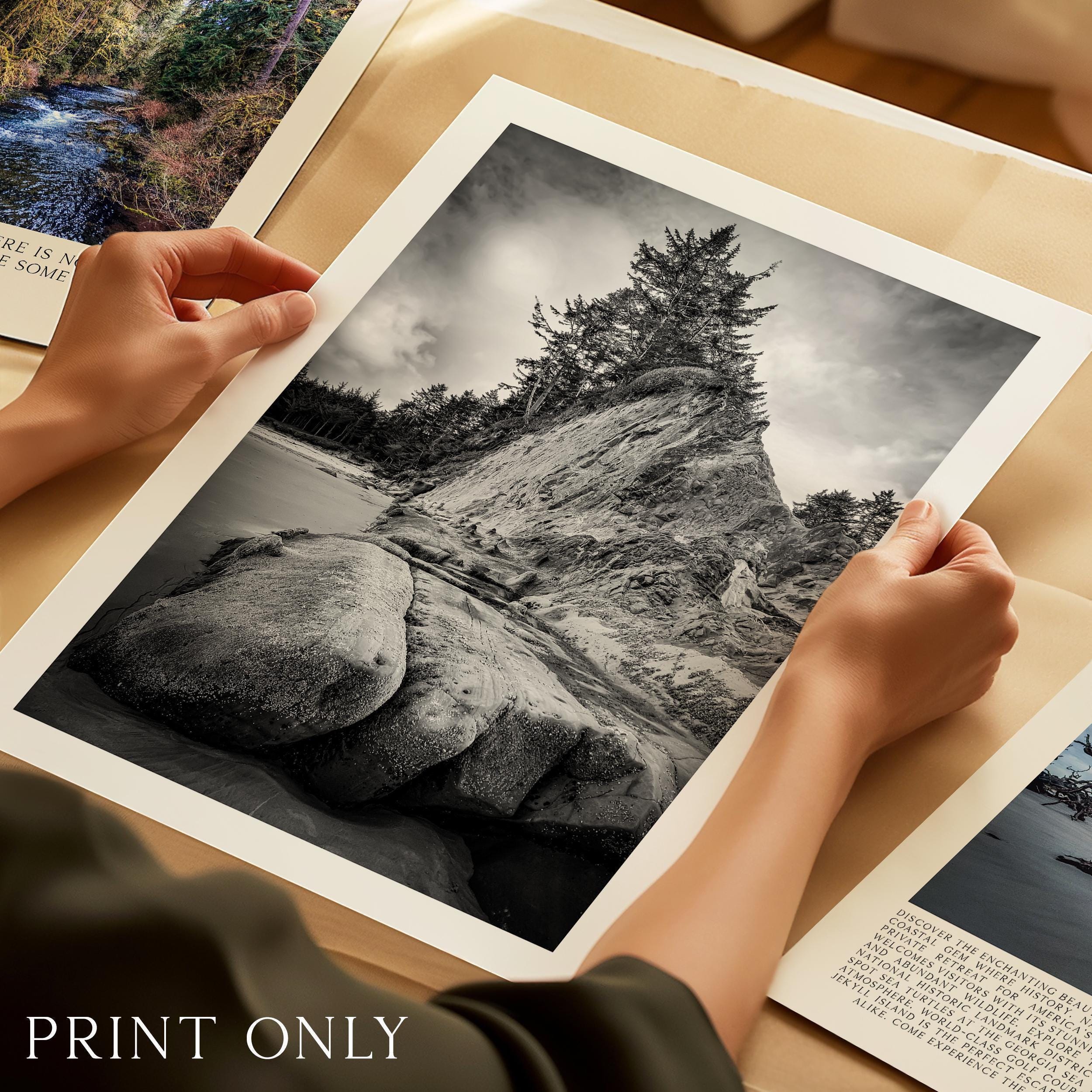 Bastendorff Beach, Oregon Coast Wall Art, Black and White Photography Print by Jessie Dysart