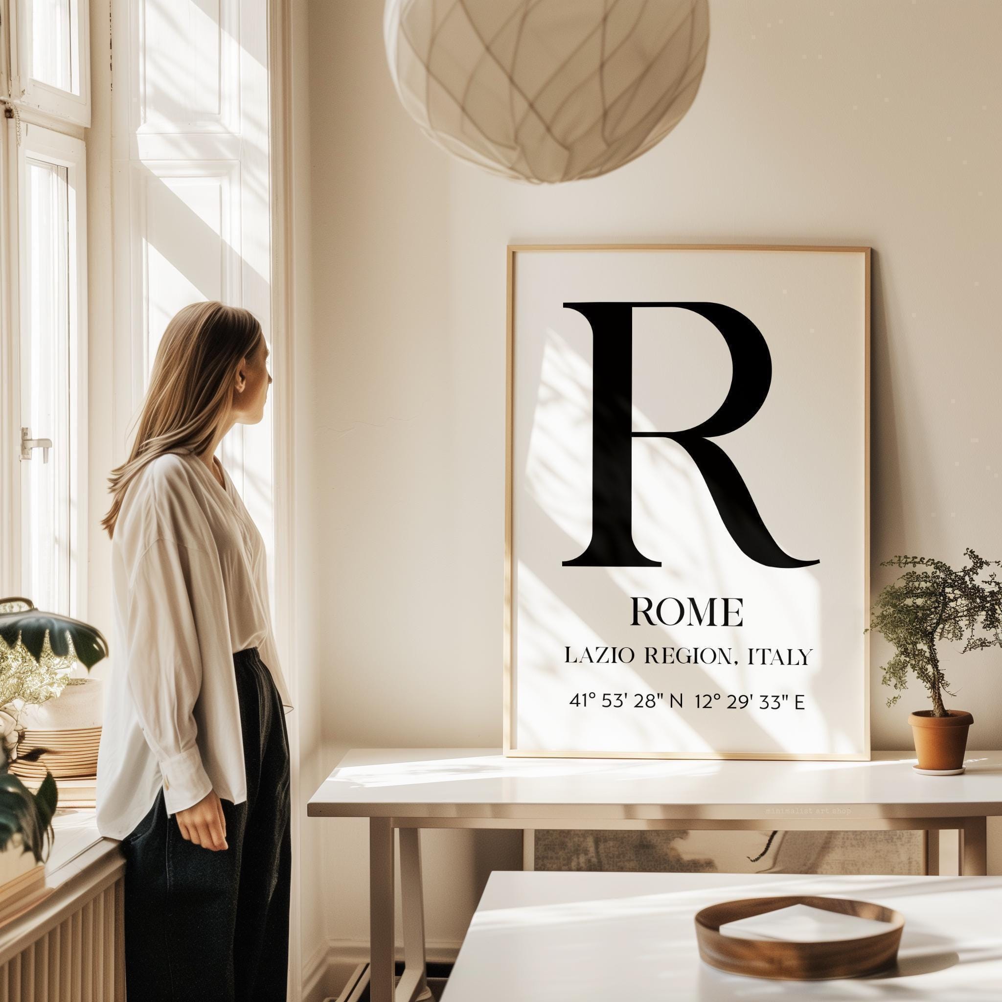 Rome, Italy with GPS Coordinates Minimalist Typography Art Print,  Lazio Region,  Travel,  Adventure
