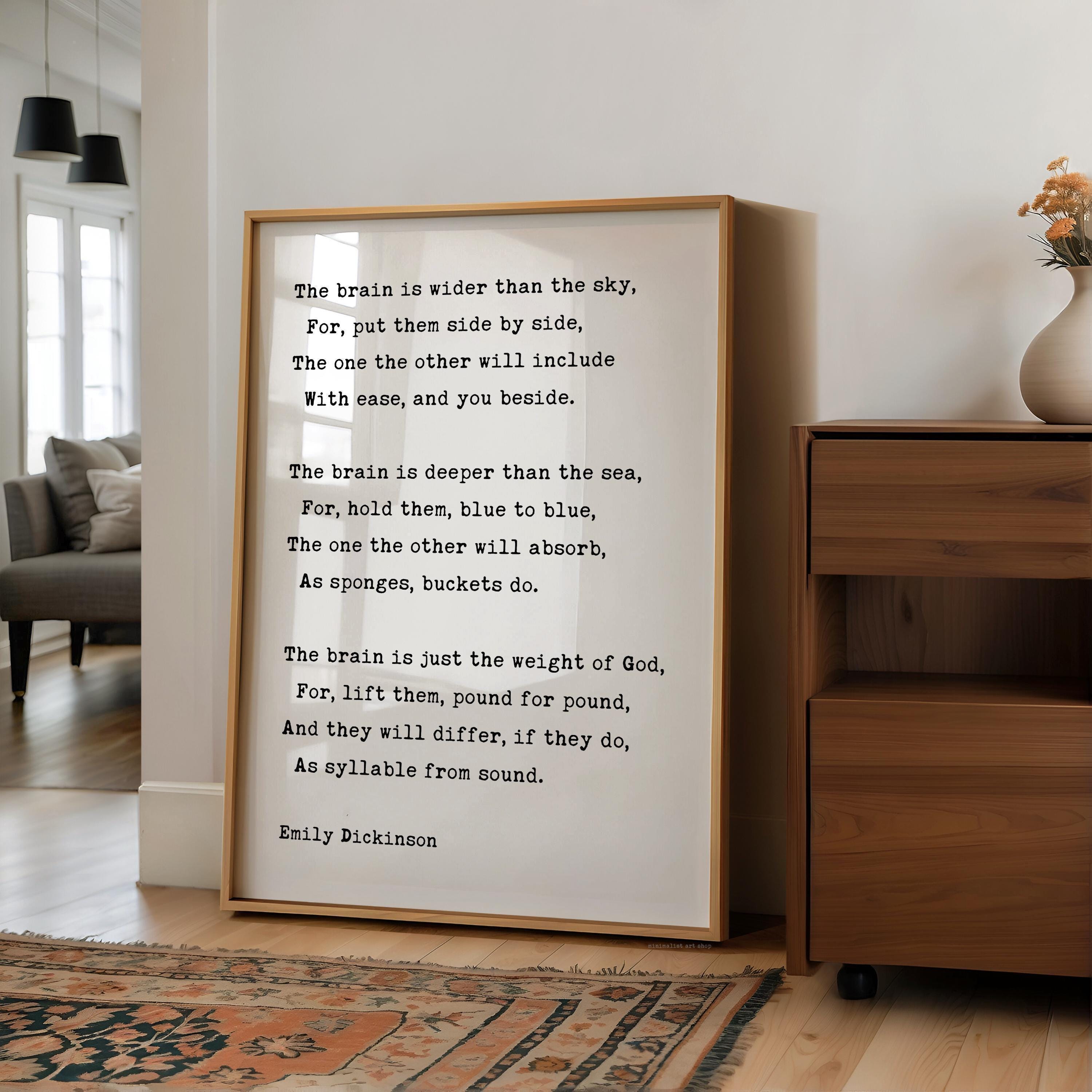 The Brain is Wider Than the Sky,  Typography Art Print,  Emily Dickinson Poem