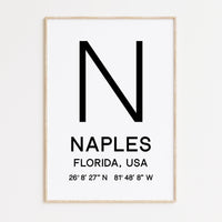 Naples, Florida with GPS Coordinates Minimalist Art Print